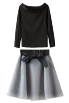 Oasap Black Off-shoulder Blouse Grey Skirt Set