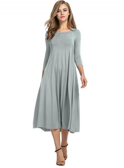 Oasap Fashion Solid 3/4 Sleeve Loose Pleated Dress