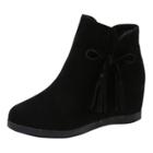 Oasap Round Toe Wedge Heels Bow Fringe Ankle Boots