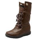 Oasap Round Toe Cross Lace Up Mid-calf Boots