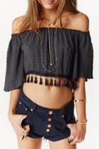 Oasap Off The Shoulder Fringed Chiffon Blouse