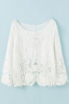 Oasap Sweet Floral Lace Print Round Neck Blouse