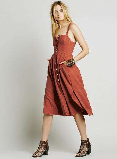 Oasap Spaghetti Strap High Waist Button Down Dress