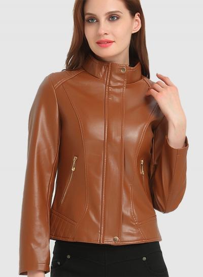 Oasap Fashion Pu Slim Fit Solid Jacket