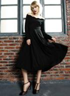 Oasap Fashion Off Shoulder Long Sleeve A-line Maxi Dress