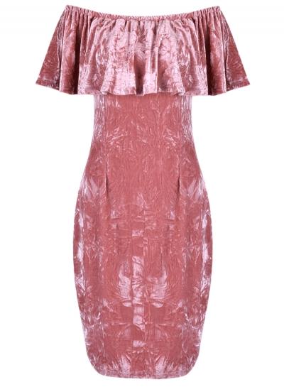 Oasap Fashion Slash Neck Midi Bodycon Velvet Dress