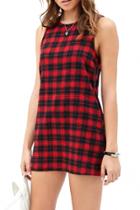 Oasap Black Red Plaid Sleeveless Tank Dress