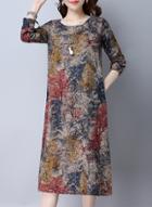 Oasap Floral Long Sleeve A-line Pullover Dress