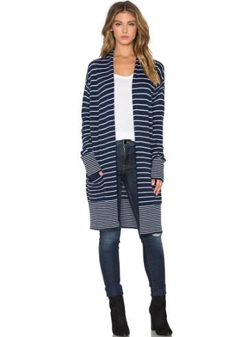 Oasap Striped Long Sleeve Open Front Sweater Cardigans