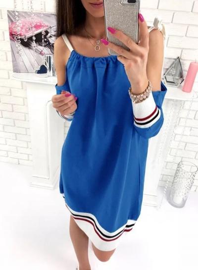 Oasap Spaghetti Strap Off Shoulder Long Sleeve Loose Fit Dress