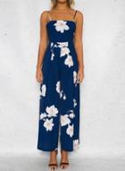 Oasap Spaghetti Strap Floral Print High Waist Jumpsuit