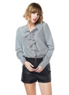 Oasap V Neck Long Sleeve Flounce Hem Button Down Shirt