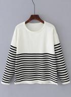 Oasap Round Neck Long Sleeve Striped Splicing Sweater