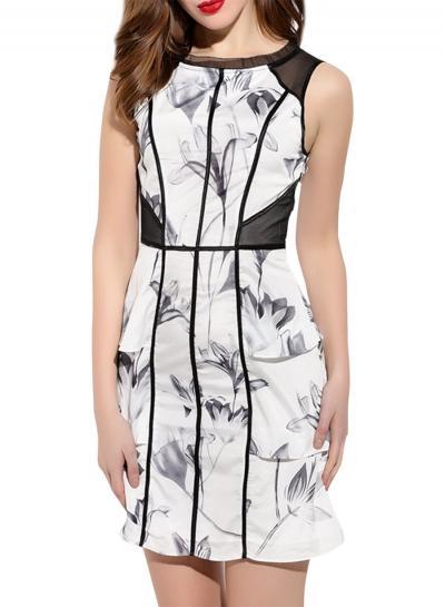 Oasap Women's Fashion Sleeveless Floral Print Layered Pencil Dress