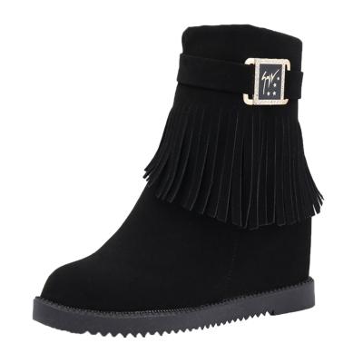 Oasap Round Toe Flat Heels Fringe Boots
