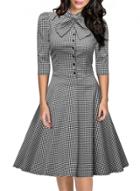 Oasap Bow Collar 3/4 Sleeve Plaid A-line Swing Dress