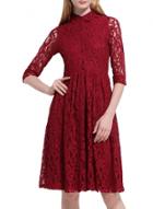 Oasap Women's Sweet Floral Lace Trim Stand Collar Dress