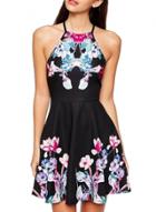 Oasap Women Fashion Floral Print Halter Sleeveless A-line Dress