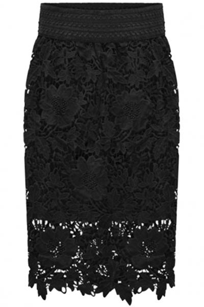 Oasap Chic Floral Lace Print Elastic Waist Midi Skirt
