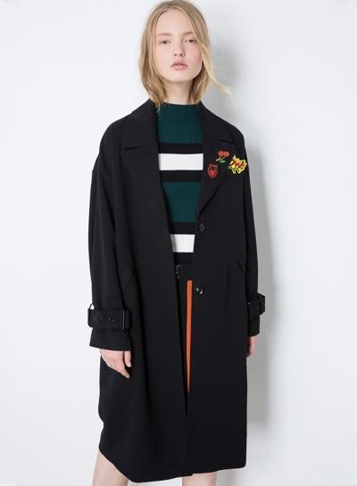 Oasap Turn Down Collar Long Sleeve Patch Decoration Coat