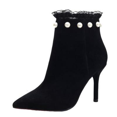 Oasap Stiletto Heels Pointed Toe Beaded Lace Boots