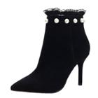 Oasap Stiletto Heels Pointed Toe Beaded Lace Boots