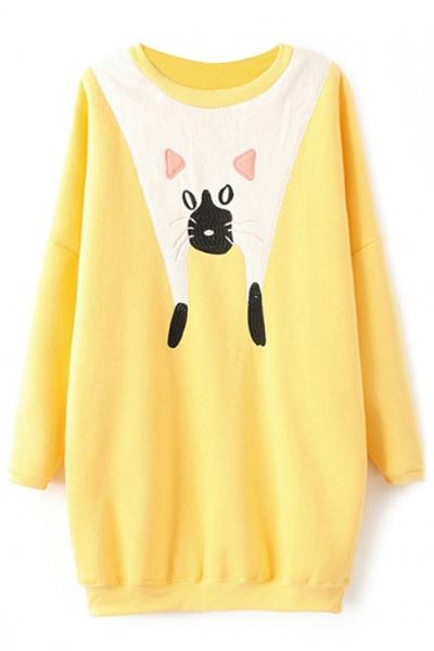 Oasap Sweet Graphic Cat Long Sweatshirt