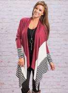 Oasap Fashion Long Sleeve Open Front Stripe Irregular Cardigan
