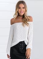 Oasap Slash Neck Long Sleeve Polka Dot Blouse