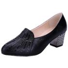 Oasap Pointed Toe Rhineston Block Heels Slip-on Dance Shoes