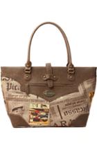 Oasap Faux Leather Shoulder Bag With Contrast Newspaper Print Panel