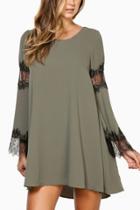 Oasap Army Green Lace-paneled Flare Sleeve Tapeze Dress