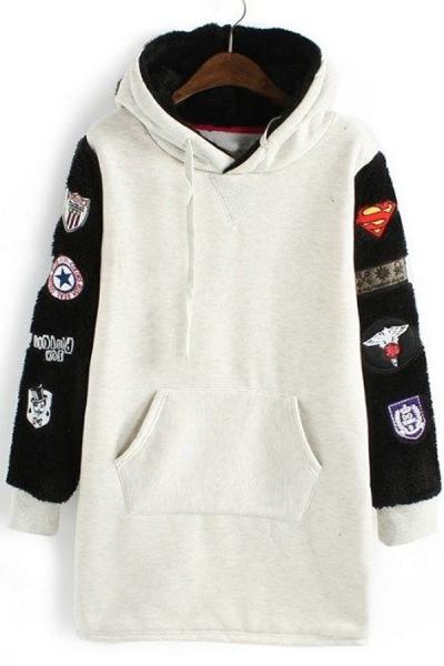 Oasap Applique Furry Fleece Hoodie