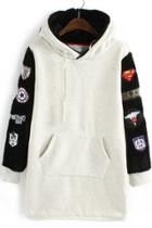 Oasap Applique Furry Fleece Hoodie