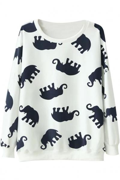 Oasap Cartoon Elephant Pattern Loose Fit Sweatshirt