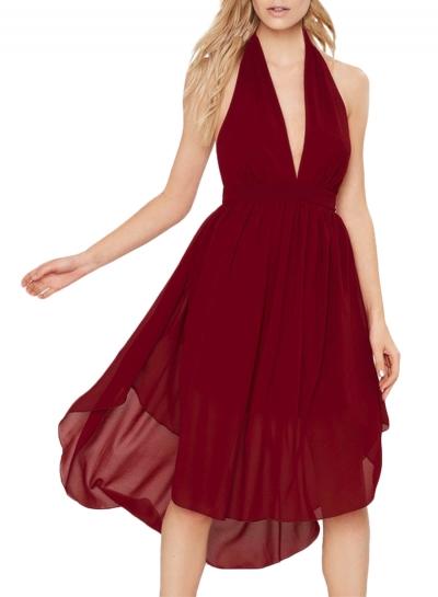 Oasap Women's Halter Deep V Neck Backless Chiffon Party Cocktail Dress