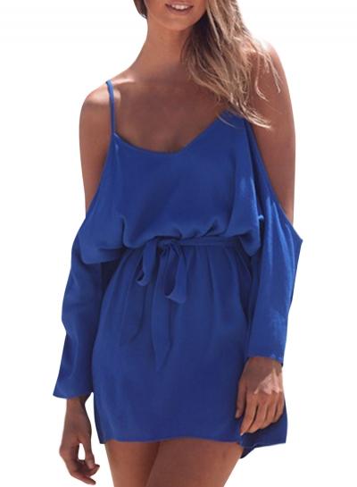 Oasap Women's Spaghetti Straps Off Shoulder Long Sleeve Summer Dress
