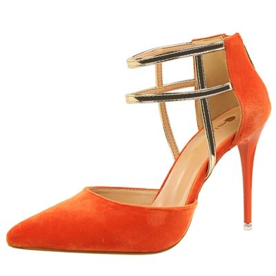 Oasap Pointed Toe Ankle Strap Back Zipper Stiletto Sandals