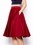 Oasap Casual Solid Color High Waist A-line Skirt