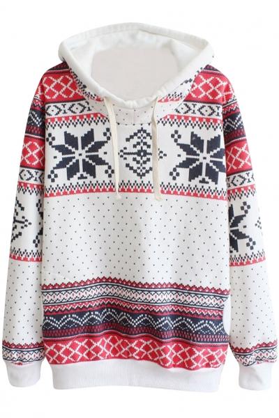 Oasap Snow Printing Patch Pocket Drawstring Hoodie