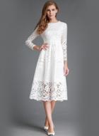 Oasap Round Neck Long Sleeve Solid Color Lace Dress