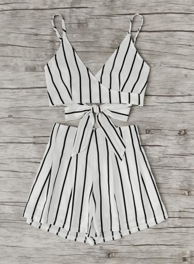 Oasap Fashion 2 Piece Stripe Shorts Set
