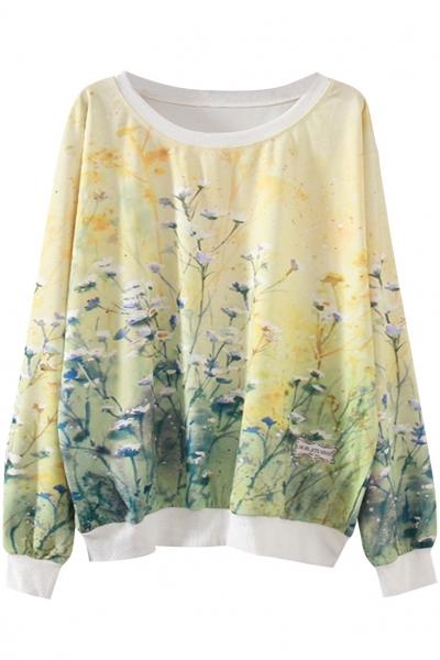 Oasap Sweet Floral Printed Pullover Sweatshirt