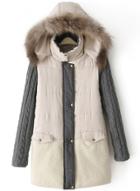 Oasap Fashion Color Block Thicken Coat With Faux Fur Trim Hood
