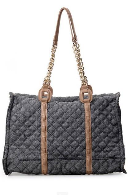 Oasap Classic Stitched Diamond Check Shoulder Bag