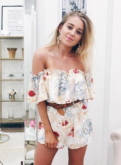 Oasap Slash Neck Floral Print Romper