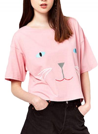 Oasap Women's Cat Graphic Loose Fit Crop Top