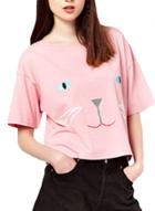 Oasap Women's Cat Graphic Loose Fit Crop Top