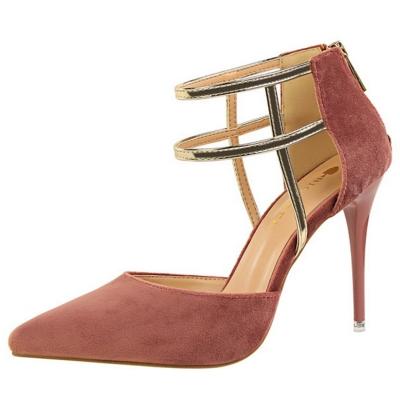 Oasap Pointed Toe Ankle Strap High Heels Sude Party Pumps