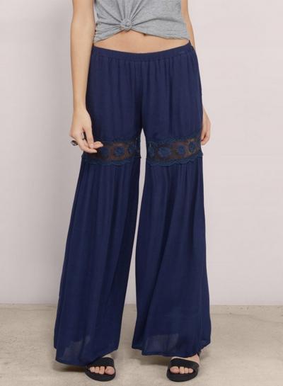 Oasap Fashion Lace Panel Chiffon Wide Leg Pants
